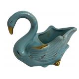 Vintage Royal Copley Blue and Gold Swan Planter