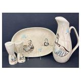 Vintage Red Wing Bob White Stoneware Platter, Pitcher and Salt & Pepper Shakers Set