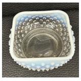 Vintage Hobnail Glass Square Opalescent Dish