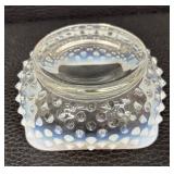 Vintage Hobnail Glass Square Opalescent Dish