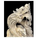 Carved Asian Dragon Figurine on Wood Base