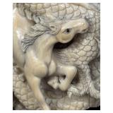 Carved Asian Dragon Figurine on Wood Base