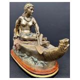 C. M. Russell Signed Bronze Sculpture Girl on Boat