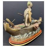 C. M. Russell Signed Bronze Sculpture Girl on Boat