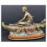 C. M. Russell Signed Bronze Sculpture Girl on Boat