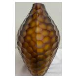 Large Oval Shaped Amber Glass Vase with Contemporary Honeycomb Design - Circa 1990