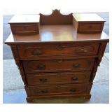 Antique Victorian Walnut Step Back Dresser with Ornate Carvings