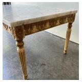 Ornate Vintage Rectangular Marble Top Table with Gilded Carved Wood Base