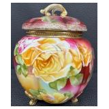 Antique Hand Painted Nippon Squash Shaped Biscuit Jar with Floral Design