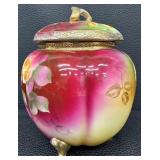 Antique Hand Painted Nippon Squash Shaped Biscuit Jar with Floral Design