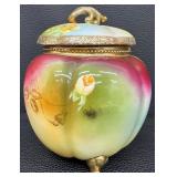 Antique Hand Painted Nippon Squash Shaped Biscuit Jar with Floral Design