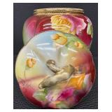 Antique Hand Painted Nippon Squash Shaped Biscuit Jar with Floral Design