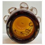 Amber Art Glass Vase with Clear Puffer Fish Scales Stretched/Pinched Vase