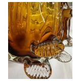 Amber Art Glass Vase with Clear Puffer Fish Scales Stretched/Pinched Vase