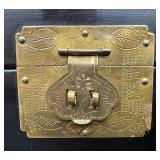 Black Lacquered Vintage Jewelry Box with Mother of Pearl Inlay and Velvet Lining