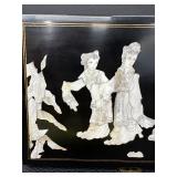 Black Lacquered Vintage Jewelry Box with Mother of Pearl Inlay and Velvet Lining