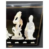 Black Lacquered Vintage Jewelry Box with Mother of Pearl Inlay and Velvet Lining