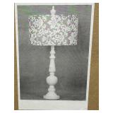 Table Lamp with White and Blue Damask Pattern Shade, New