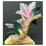 Porcelain Lily Flower Figurine with Tree Branch Base