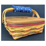 Longaberger Handwoven 1998 All American Collection Pie Basket with Heart Lid, Liner and Padded Handle