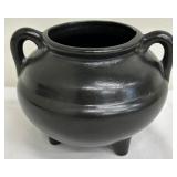 Roseville Black Pottery Cauldron Planter with Handles and Tripod Legs