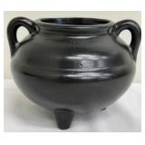 Roseville Black Pottery Cauldron Planter with Handles and Tripod Legs