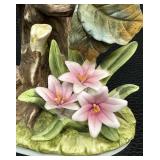 Andrea by Sadek Parakeet Porcelain Figurine with Flowers