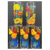 Set of 5 Vintage Fruit-Patterned Tumblers