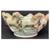 Artisan Pottery Bowl with Sculpted Horses Motif