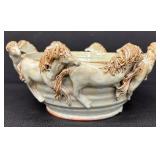 Artisan Pottery Bowl with Sculpted Horses Motif