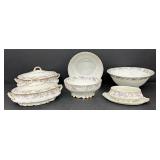 7-Piece Antique PM Bavaria Floral Porcelain Serving Set with Covered Bowls and Gravy Boat
