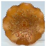 Fenton Blue Hobnail Vase and Iridescent Good Luck Carnival Glass Bowl Set