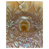 Fenton Blue Hobnail Vase and Iridescent Good Luck Carnival Glass Bowl Set