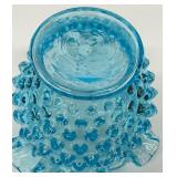 Fenton Blue Hobnail Vase and Iridescent Good Luck Carnival Glass Bowl Set