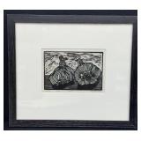Framed Linocut Print by Mary Barrett - Garlic - 1997 Signed 4/100