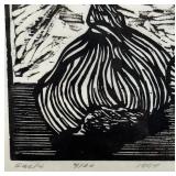 Framed Linocut Print by Mary Barrett - Garlic - 1997 Signed 4/100