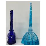 Set of 2 Vintage Art Deco Style Blue Glass Perfume Bottles