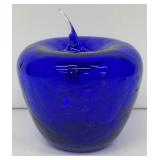 Vintage Blenko Handmade Cobalt Blue Crackle Glass Apple