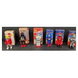 Set of 7 Vintage Style Wind-Up Tin Robots with Boxes - For Parts or Repair