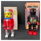 Set of 7 Vintage Style Wind-Up Tin Robots with Boxes - For Parts or Repair