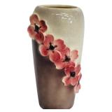 Vintage Ceramic Vase with Pink Floral Relief Design