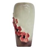 Vintage Ceramic Vase with Pink Floral Relief Design