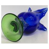 Blue and Green Art Glass Vase with Ruffled Edge