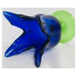 Blue and Green Art Glass Vase with Ruffled Edge