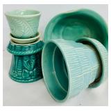 Set of Vintage Green McCoy Planters and Bowls