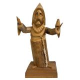 Antonio Ortega 1999 Carved Wooden Figure of Man with Birds, 13 Inches Tall