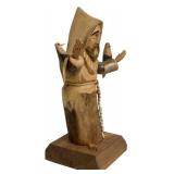 Antonio Ortega 1999 Carved Wooden Figure of Man with Birds, 13 Inches Tall