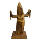Antonio Ortega 1999 Carved Wooden Figure of Man with Birds, 13 Inches Tall