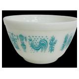 Vintage Pyrex Milk White Bowl with Blue Rooster Pattern 1.5 Pint