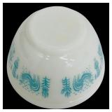 Vintage Pyrex Milk White Bowl with Blue Rooster Pattern 1.5 Pint